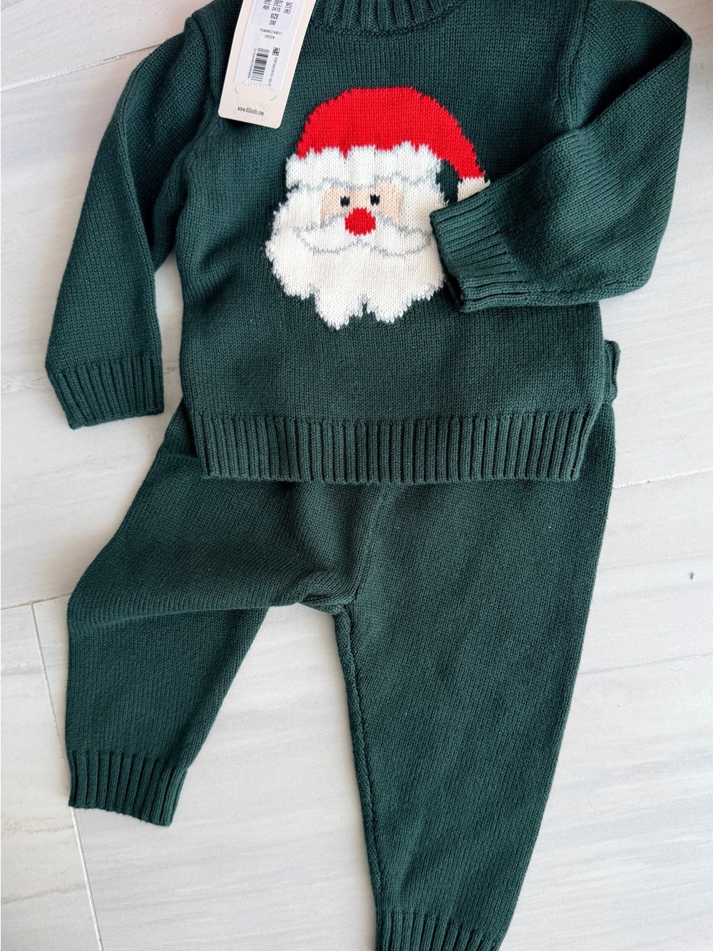 Kids Christmas Santa Knit Matching Set - Green 9M